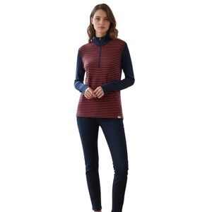 Patagonia Women’s Capilene Half-Zip Red/Blue Striped Long Sleeve Pullover Size M